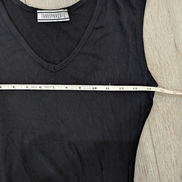 TRANSPARENTE Black Asymmetrical Short Sleeveless V-neck Slender Dress - Small - Picture 10 of 11